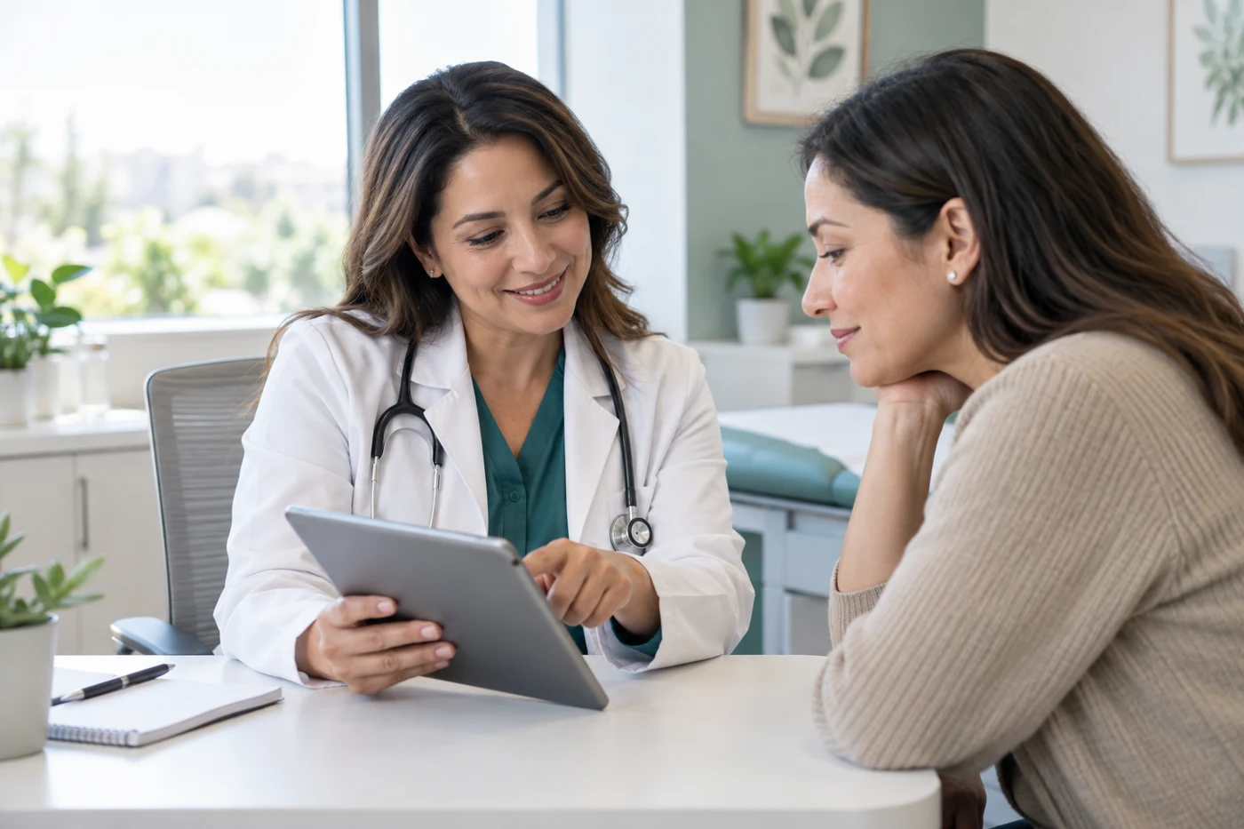 Imagen ilustrativa de una profesional de salud conversando con una paciente